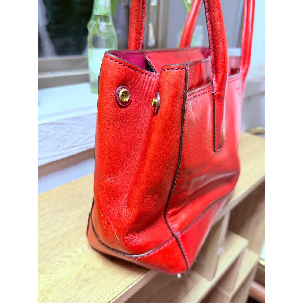Coach Hampton Legacy Red Leather Satchel Bag 12482 Turnlock Vintage Tote - Picture 4 of 9